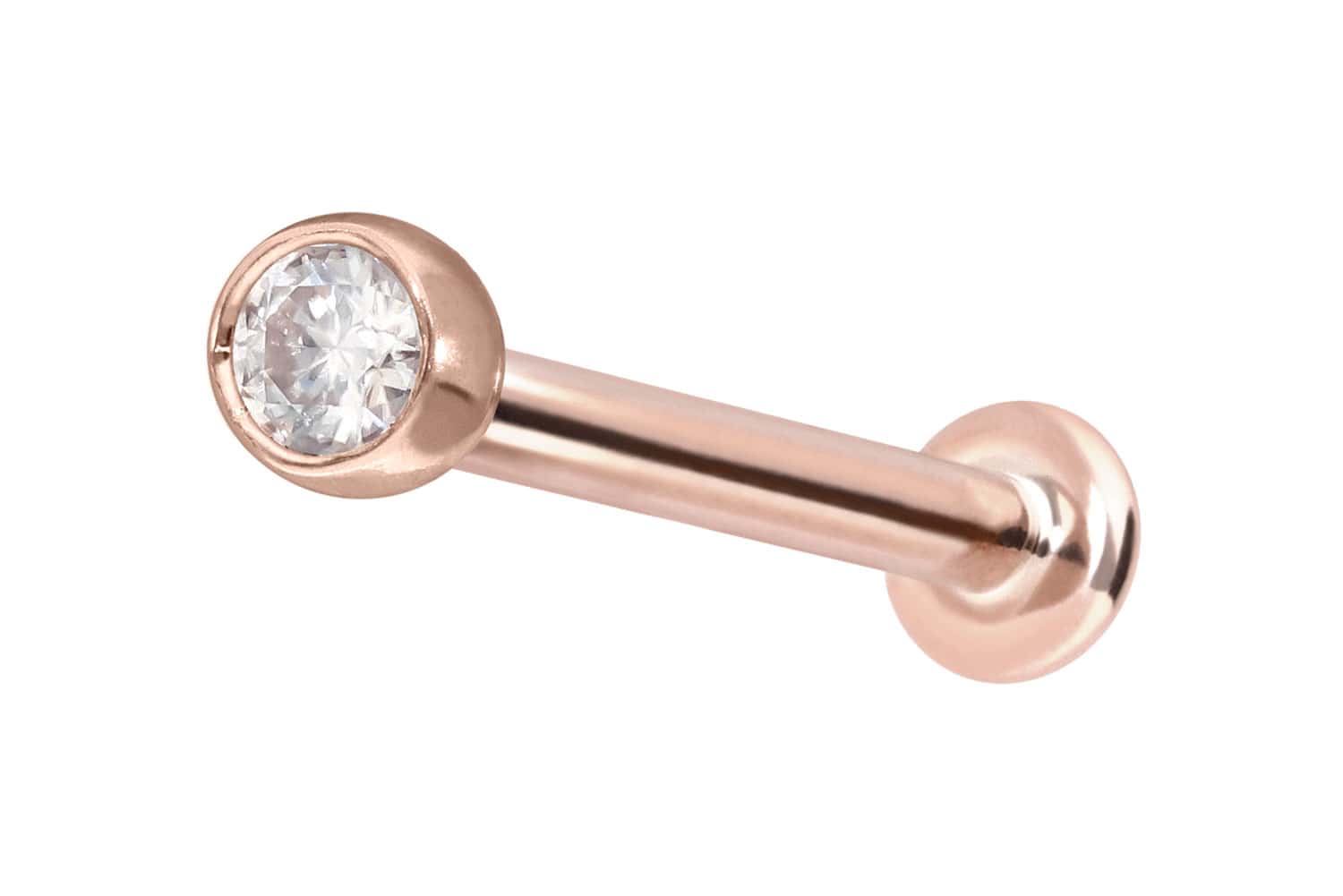 14 Karat Gold Labret Piercing mit Innengewinde MOISSANIT